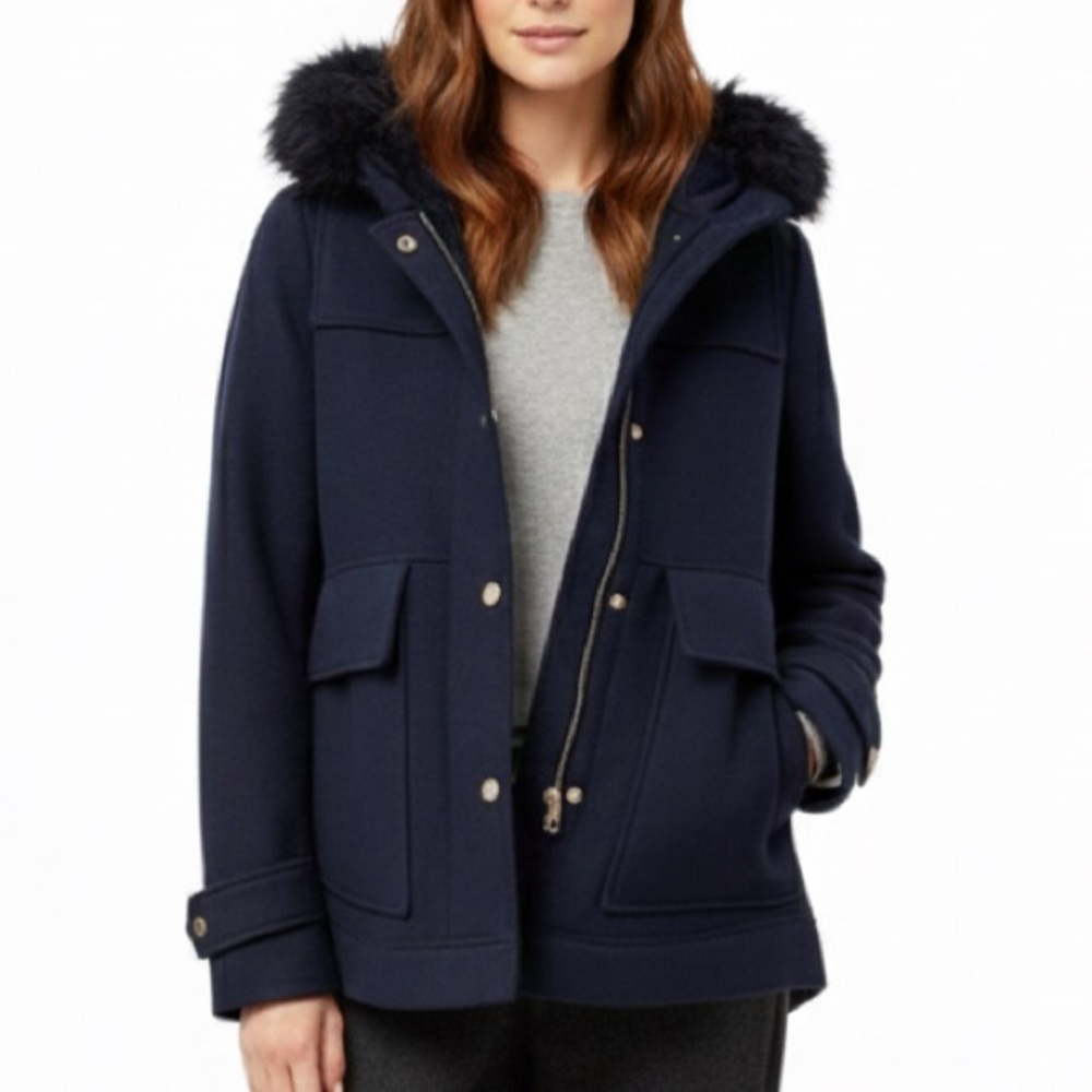 Zara Sz S Dark Blue Chore Jacket Jacket Removable Fur Lined Hood